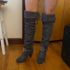 Grey over the knee boots